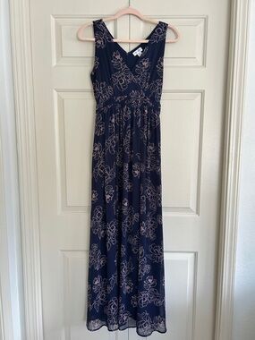 Maxi Dress Navy with Pink Floral Print Motherhood Maternity, Size Small